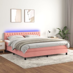 Cama box spring colchón y LED terciopelo rosa 160x200 cm de vidaXL, Camas y somieres - Ref: Foro24-3134596, Precio: 467,69 €,...