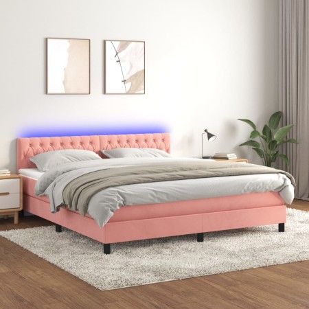 Cama box spring colchón y LED terciopelo rosa 160x200 cm de vidaXL, Camas y somieres - Ref: Foro24-3134596, Precio: 467,69 €,...