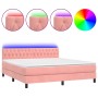 Cama box spring colchón y LED terciopelo rosa 160x200 cm de vidaXL, Camas y somieres - Ref: Foro24-3134596, Precio: 467,69 €,...