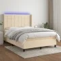 Box spring bed mattress and LED lights cream fabric 140x200 cm by vidaXL, Beds and slatted bases - Ref: Foro24-3138322, Price...