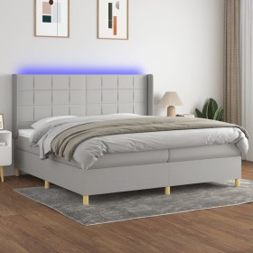 Cama box spring con colchón tela y LED gris claro 200x200 cm de vidaXL, Camas y somieres - Ref: Foro24-3138901, Precio: 657,7...