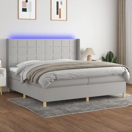 Cama box spring con colchón tela y LED gris claro 200x200 cm de vidaXL, Camas y somieres - Ref: Foro24-3138901, Precio: 657,7...