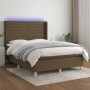 Cama box spring colchón luces LED tela marrón oscuro 140x200cm de vidaXL, Camas y somieres - Ref: Foro24-3138960, Precio: 524...