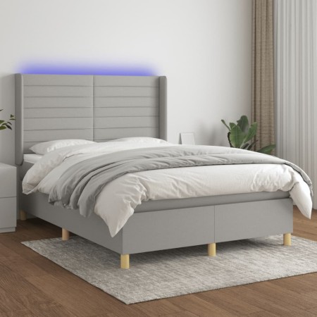 Cama box spring colchón y luces LED tela gris claro 140x190 cm de vidaXL, Camas y somieres - Ref: Foro24-3138949, Precio: 531...