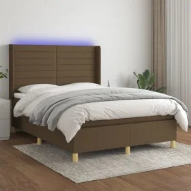 Cama box spring colchón luces LED tela marrón oscuro 140x190 cm de vidaXL, Camas y somieres - Ref: Foro24-3138952, Precio: 51...