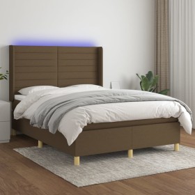 Cama box spring colchón luces LED tela marrón oscuro 140x190 cm de vidaXL, Camas y somieres - Ref: Foro24-3138952, Precio: 52...