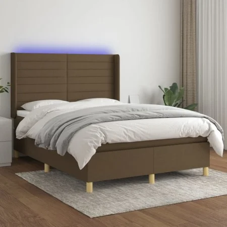 Cama box spring colchón luces LED tela marrón oscuro 140x190 cm de vidaXL, Camas y somieres - Ref: Foro24-3138952, Precio: 51...
