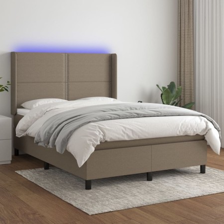 Cama box spring colchón y luces LED tela gris taupe 140x200 cm de vidaXL, Camas y somieres - Ref: Foro24-3138241, Precio: 525...