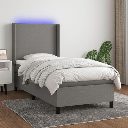 Cama box spring colchón y luces LED tela gris oscuro 90x200 cm de vidaXL, Camas y somieres - Ref: Foro24-3138126, Precio: 388...