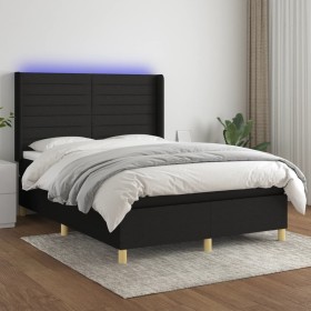 Cama box spring colchón y luces LED tela negro 140x200 cm de vidaXL, Camas y somieres - Ref: Foro24-3138959, Precio: 535,84 €...