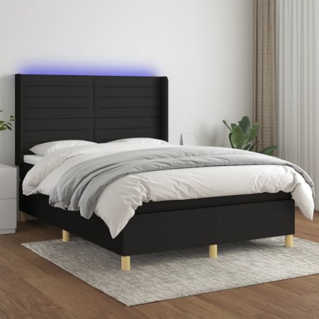 Cama box spring colchón y luces LED tela negro 140x200 cm de vidaXL, Camas y somieres - Ref: Foro24-3138959, Precio: 535,84 €...