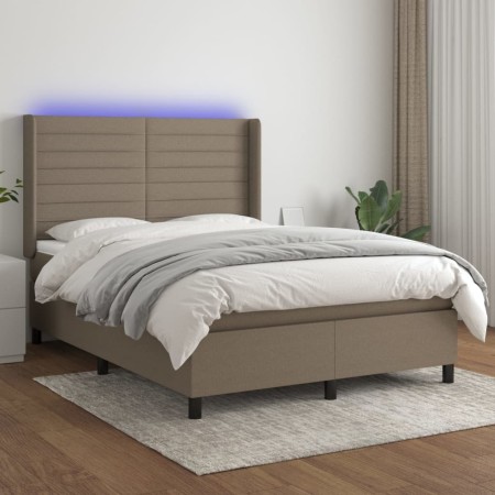 Cama box spring colchón y luces LED tela gris taupe 140x200 cm de vidaXL, Camas y somieres - Ref: Foro24-3138401, Precio: 566...