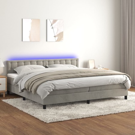 Cama box spring colchón y LED terciopelo gris claro 200x200 cm de vidaXL, Camas y somieres - Ref: Foro24-3134663, Precio: 549...