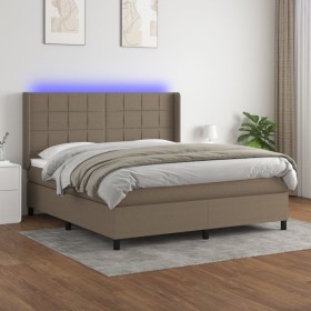 Cama box spring colchón y luces LED tela gris taupe 160x200 cm de vidaXL, Camas y somieres - Ref: Foro24-3138329, Precio: 589...