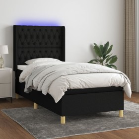 Cama box spring colchón y luces LED tela negro 90x190 cm de vidaXL, Camas y somieres - Ref: Foro24-3139079, Precio: 339,63 €,...
