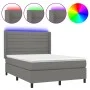 Box spring bed mattress and LED lights dark gray fabric 140x200 cm by vidaXL, Beds and slatted bases - Ref: Foro24-3138398, P...