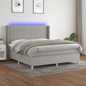 Cama box spring colchón y luces LED tela gris claro 180x200 cm de vidaXL, Camas y somieres - Ref: Foro24-3139053, Precio: 640...