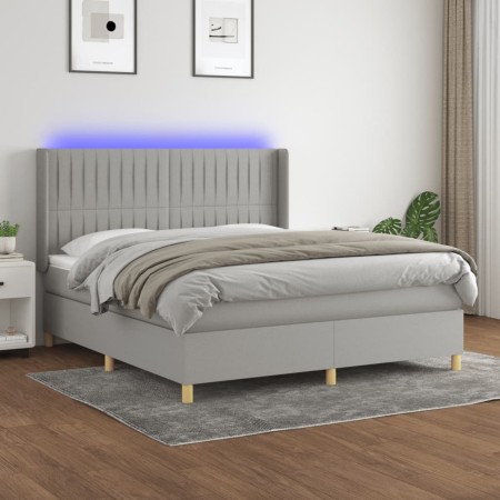 Cama box spring colchón y luces LED tela gris claro 180x200 cm de vidaXL, Camas y somieres - Ref: Foro24-3139053, Precio: 640...