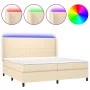 Box spring bed mattress and LED lights cream fabric 200x200 cm by vidaXL, Beds and slatted bases - Ref: Foro24-3138186, Price...
