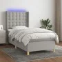 Box spring bed mattress and LED lights light gray fabric 90x200 cm by vidaXL, Beds and slatted bases - Ref: Foro24-3139165, P...