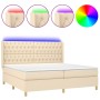 Cama box spring colchón y luces LED tela crema 200x200 cm de vidaXL, Camas y somieres - Ref: Foro24-3139146, Precio: 657,50 €...