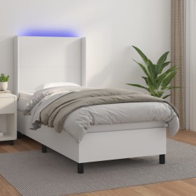 Cama box spring y colchón LED cuero sintético blanco 90x190 cm de vidaXL, Camas y somieres - Ref: Foro24-3139236, Precio: 378...
