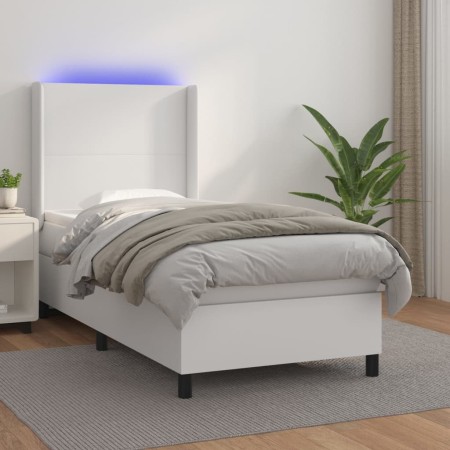 Cama box spring y colchón LED cuero sintético blanco 90x190 cm de vidaXL, Camas y somieres - Ref: Foro24-3139236, Precio: 378...