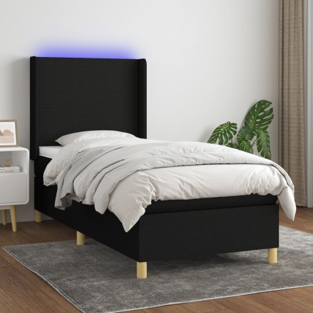 Cama box spring colchón y luces LED tela negro 100x200 cm de vidaXL, Camas y somieres - Ref: Foro24-3138695, Precio: 356,04 €...