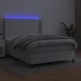 Box spring bed with mattress and LED white synthetic leather 140x190 cm by vidaXL, Beds and slatted bases - Ref: Foro24-31392...