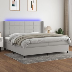 Cama box spring con colchón tela y LED gris claro 200x200 cm de vidaXL, Camas y somieres - Ref: Foro24-3138341, Precio: 711,7...