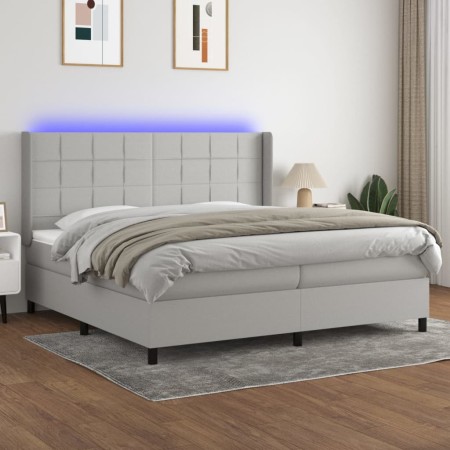 Cama box spring con colchón tela y LED gris claro 200x200 cm de vidaXL, Camas y somieres - Ref: Foro24-3138341, Precio: 711,7...