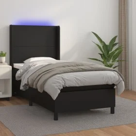 Box spring bed and LED mattress black synthetic leather 80x200 cm by vidaXL, Beds and slatted bases - Ref: Foro24-3139229, Pr...