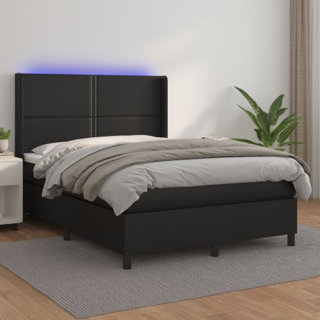 Cama box spring colchón y LED cuero sintético negro 140x200 cm de vidaXL, Camas y somieres - Ref: Foro24-3139325, Precio: 503...