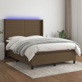 Cama box spring colchón luces LED tela marrón oscuro 140x200cm de vidaXL, Camas y somieres - Ref: Foro24-3138400, Precio: 523...