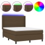 Cama box spring colchón luces LED tela marrón oscuro 140x200cm de vidaXL, Camas y somieres - Ref: Foro24-3138400, Precio: 523...