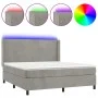 Box spring bed with mattress and LED light gray velvet 180x200 cm by vidaXL, Beds and slatted bases - Ref: Foro24-3139457, Pr...