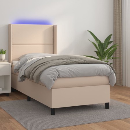 Cama box spring colchón LED cuero sintético capuchino 100x200cm de vidaXL, Camas y somieres - Ref: Foro24-3139312, Precio: 34...
