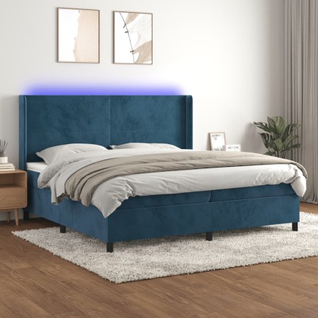 Cama box spring colchón y LED terciopelo azul oscuro 200x200 cm de vidaXL, Camas y somieres - Ref: Foro24-3139467, Precio: 68...