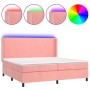 Cama box spring colchón y LED terciopelo rosa 200x200 cm de vidaXL, Camas y somieres - Ref: Foro24-3139468, Precio: 611,75 €,...
