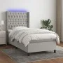 Box spring bed mattress and LED lights light gray fabric 90x200 cm by vidaXL, Beds and slatted bases - Ref: Foro24-3138525, P...