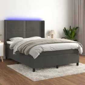 Cama box spring colchón y LED terciopelo gris oscuro 140x200 cm de vidaXL, Camas y somieres - Ref: Foro24-3139506, Precio: 45...