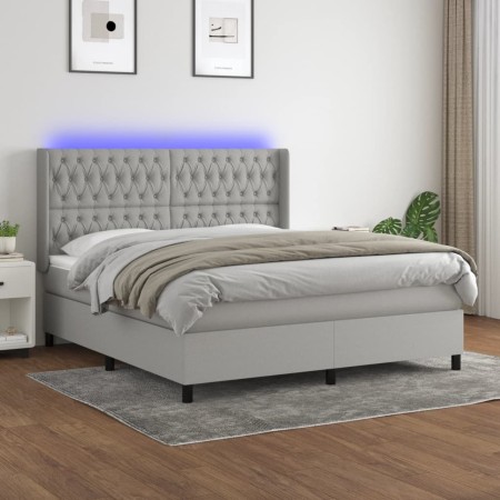 Cama box spring colchón y luces LED tela gris claro 180x200 cm de vidaXL, Camas y somieres - Ref: Foro24-3138573, Precio: 617...