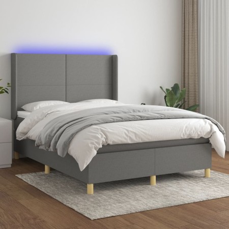 Cama box spring colchón y luces LED tela gris oscuro 140x190 cm de vidaXL, Camas y somieres - Ref: Foro24-3138710, Precio: 53...