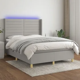 Cama box spring colchón y luces LED tela gris claro 140x200 cm de vidaXL, Camas y somieres - Ref: Foro24-3138957, Precio: 516...