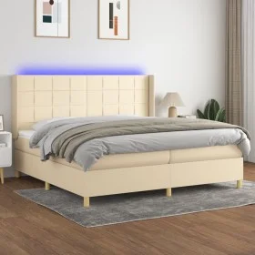 Cama box spring colchón y luces LED tela crema 200x200 cm de vidaXL, Camas y somieres - Ref: Foro24-3138906, Precio: 618,03 €...