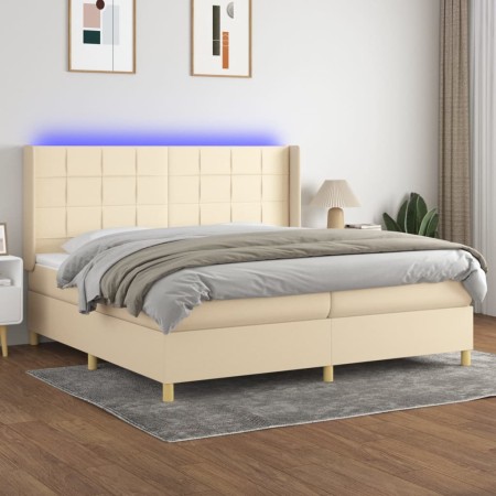 Cama box spring colchón y luces LED tela crema 200x200 cm de vidaXL, Camas y somieres - Ref: Foro24-3138906, Precio: 616,04 €...