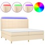 Cama box spring colchón y luces LED tela crema 200x200 cm de vidaXL, Camas y somieres - Ref: Foro24-3138906, Precio: 616,04 €...