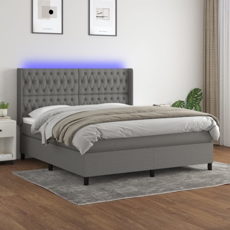 Cama box spring colchón y luces LED tela gris oscuro 160x200 cm de vidaXL, Camas y somieres - Ref: Foro24-3138566, Precio: 60...