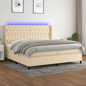 Cama box spring colchón y luces LED tela crema 200x200 cm de vidaXL, Camas y somieres - Ref: Foro24-3138586, Precio: 659,28 €...