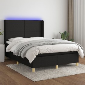 Cama box spring colchón y luces LED tela negro 140x200 cm de vidaXL, Camas y somieres - Ref: Foro24-3138719, Precio: 513,12 €...
